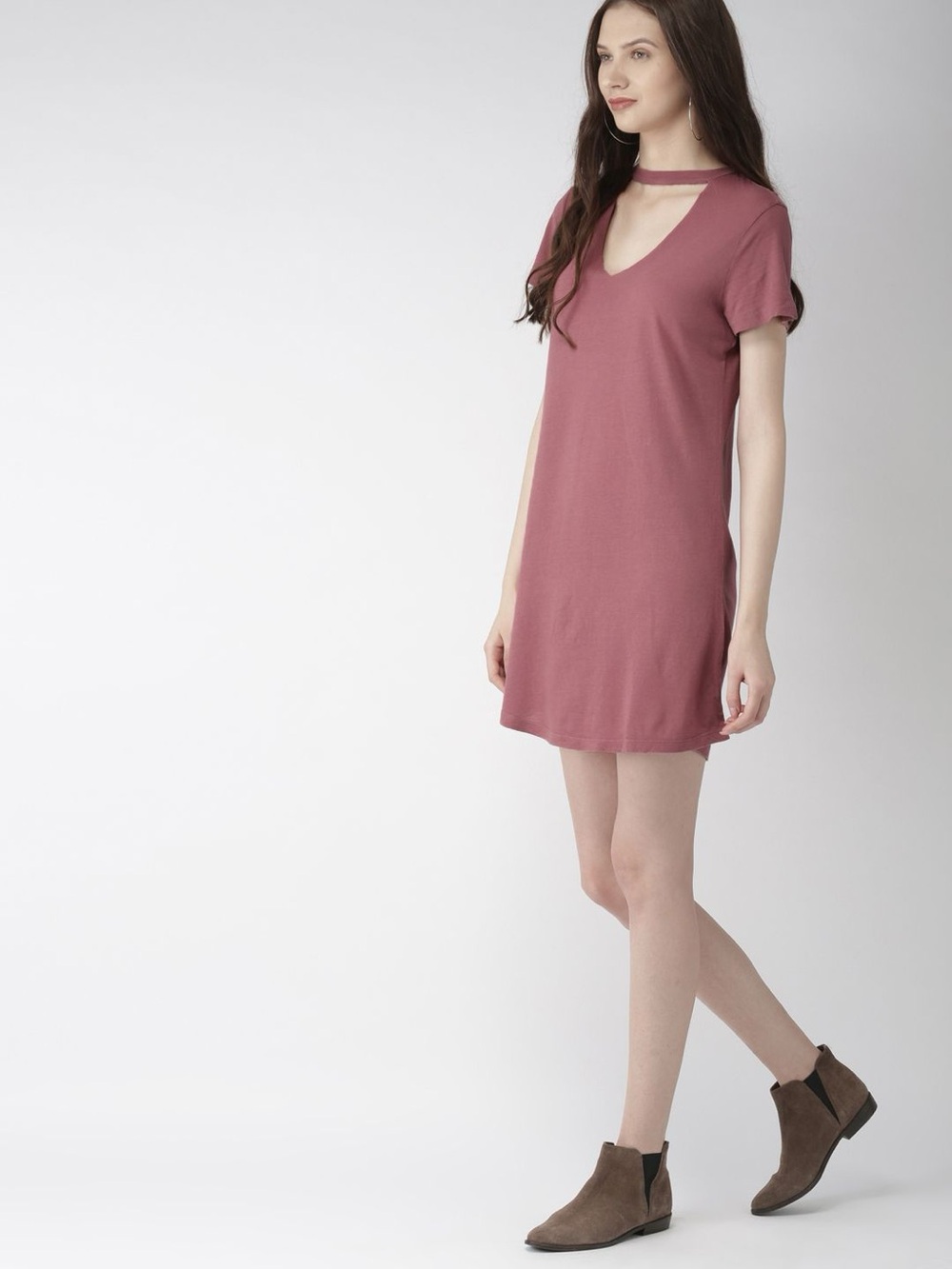 Mossimo Supply Co. Dusty Rose Choker V-Neck Mini Dress